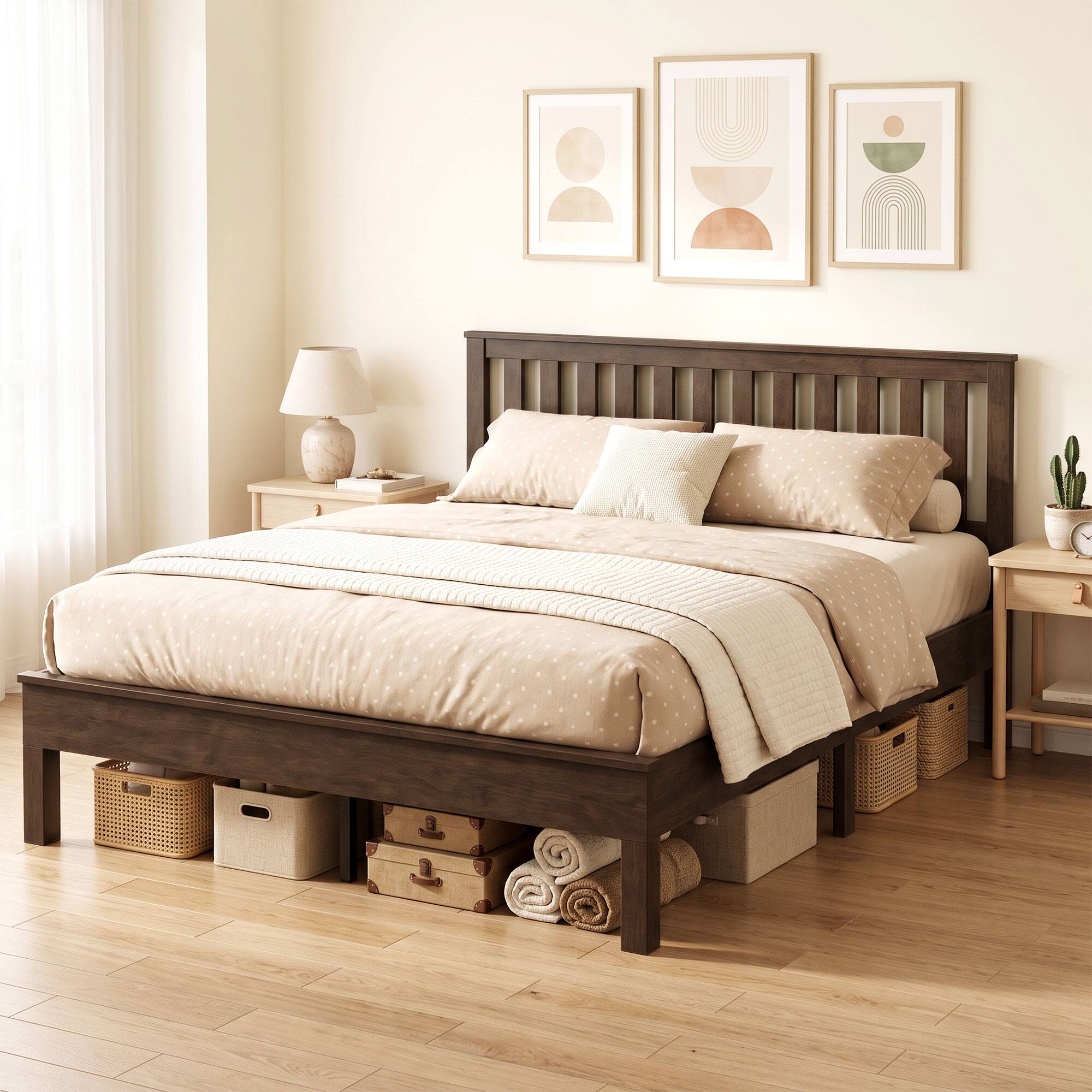 Alt View 8. Homcom - Size Bed Frame with Headboard and Footboard - Walnut.