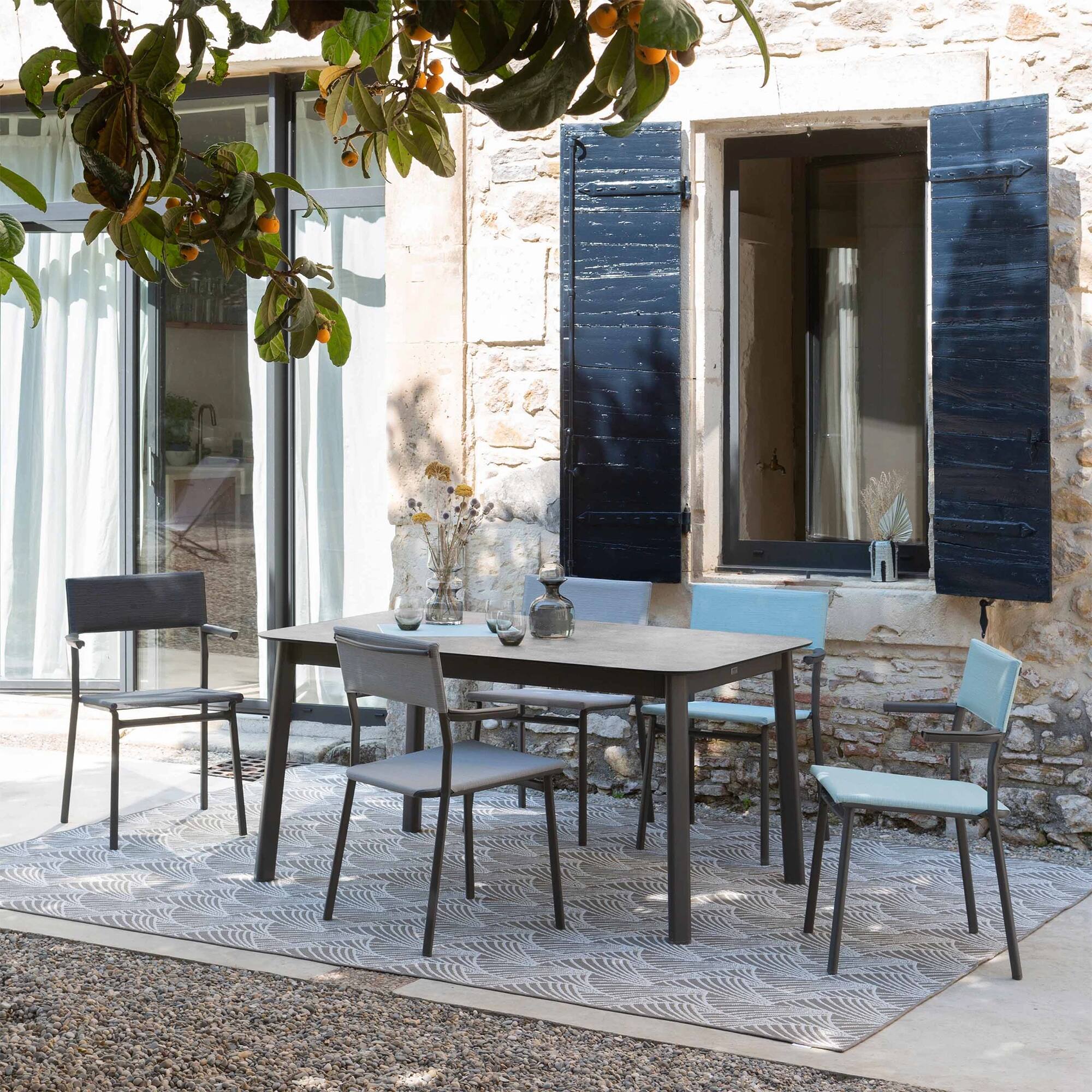 Alt View 4. Lafuma - Lafuma Batyline Duo ORON Outdoor Dining Armchair, Titanium/Pebble (Set of 2) - Titane Frame - Galet, Set of 2.