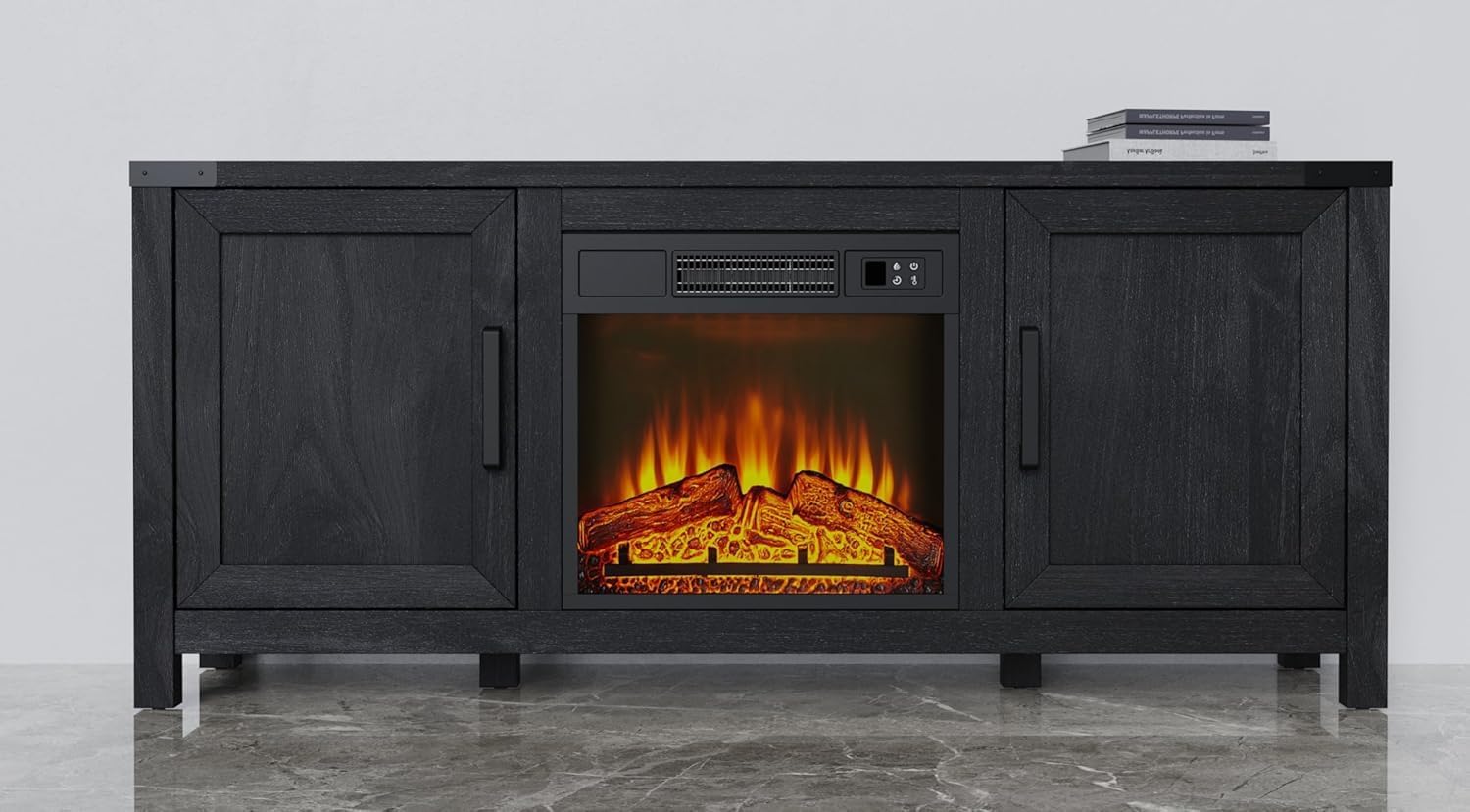 Alt View 4. Acekool - Fireplace TV Stand for 65" TV with Overheat Protection, Remote, LED, Storage Cabinets, Farmhouse Style - Black.