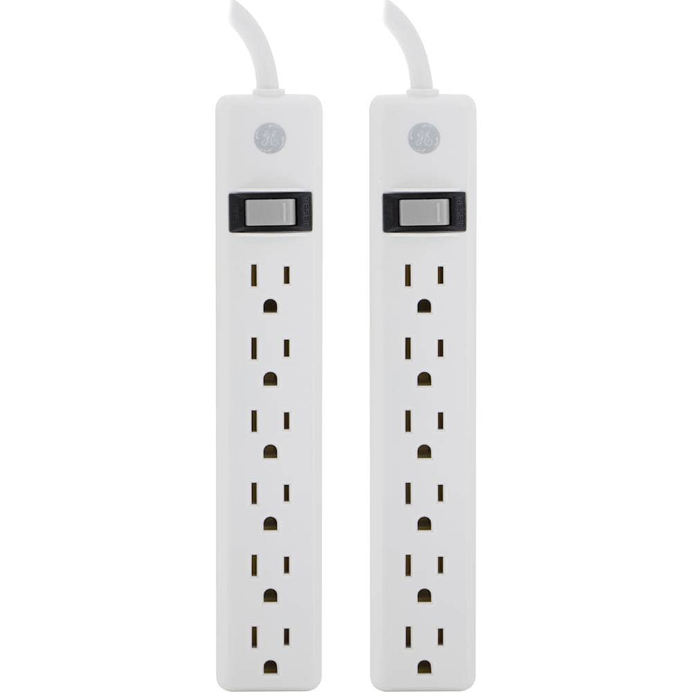 Front. GE - 6-Outlets Power Strip - White.