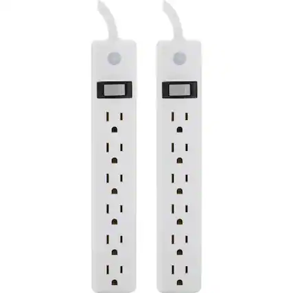 Front. GE - 6-Outlets Power Strip - White.