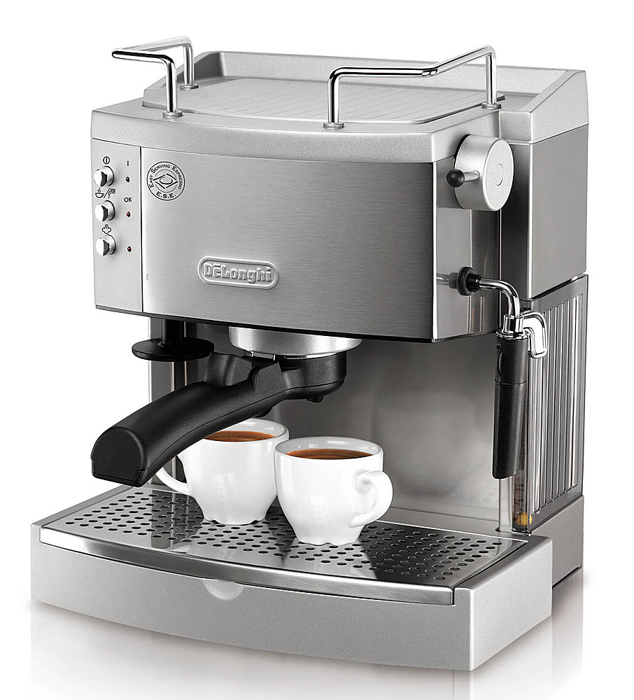 Angle View: De'Longhi - Espresso Machine with 15 bars of pressure, Milk Frother and removable water tank - Stainless Steel