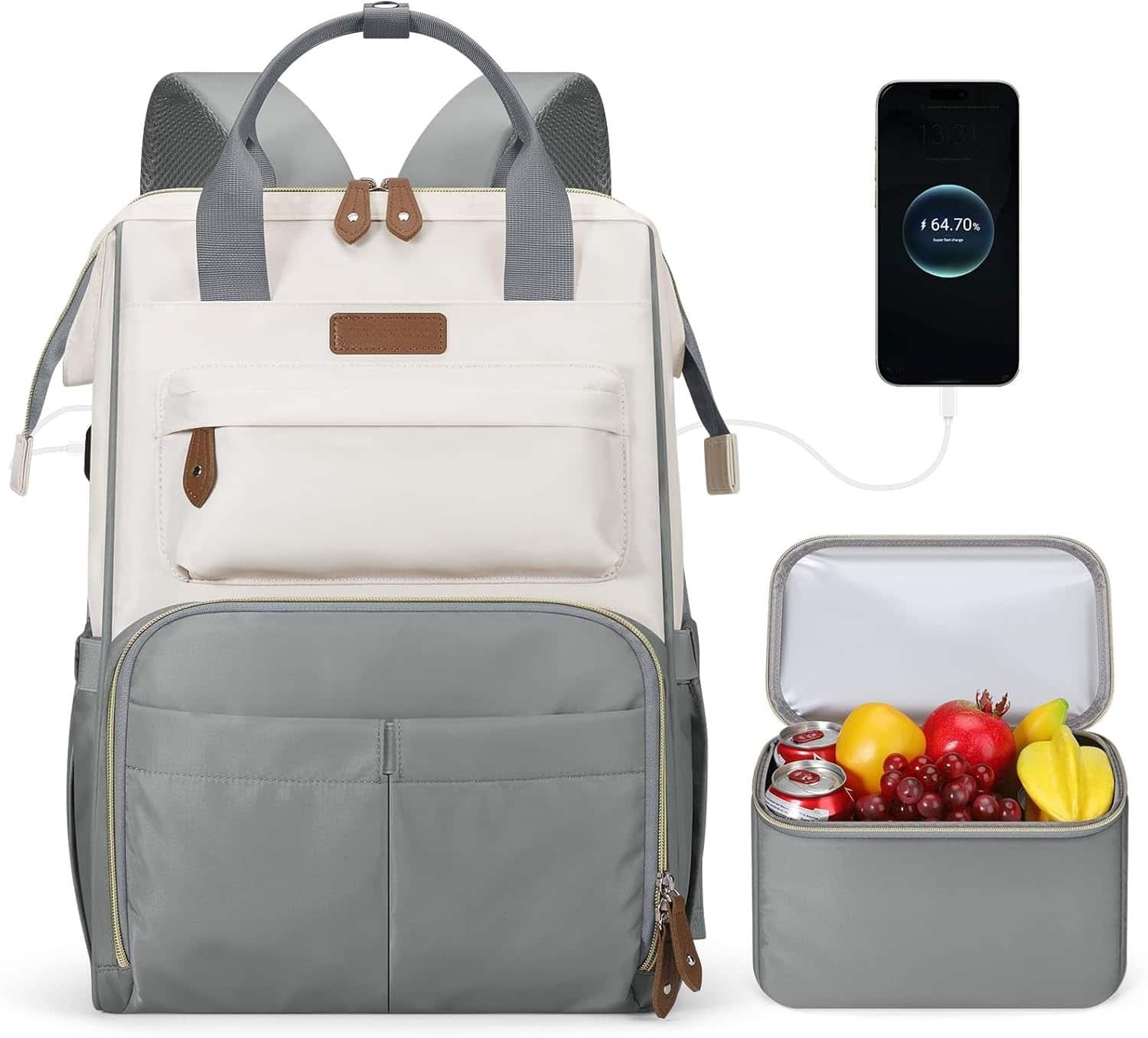 ZUQIETA - Multi-Use Backpack with Lunch Box, Fits 17.3" Laptop, Gray - beige