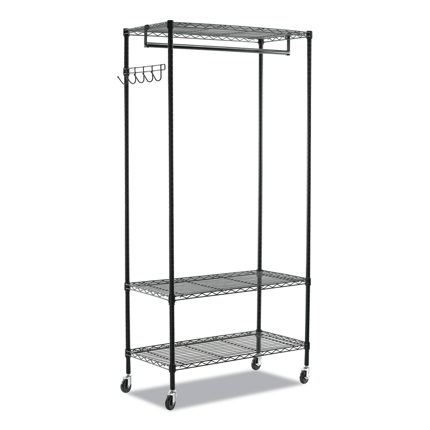 Front. Alera - Wire Shelving Garment Rack, 40 Garments, 48w X 18d X 75h, Black - Black.