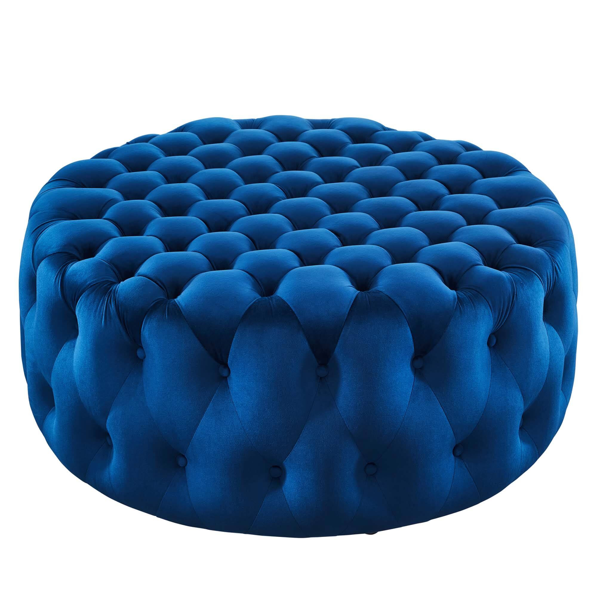 Angle. Modway - Amour Tufted Button Large Round Performance Velvet Ottoman by Modway - EEI-5469-NAV.