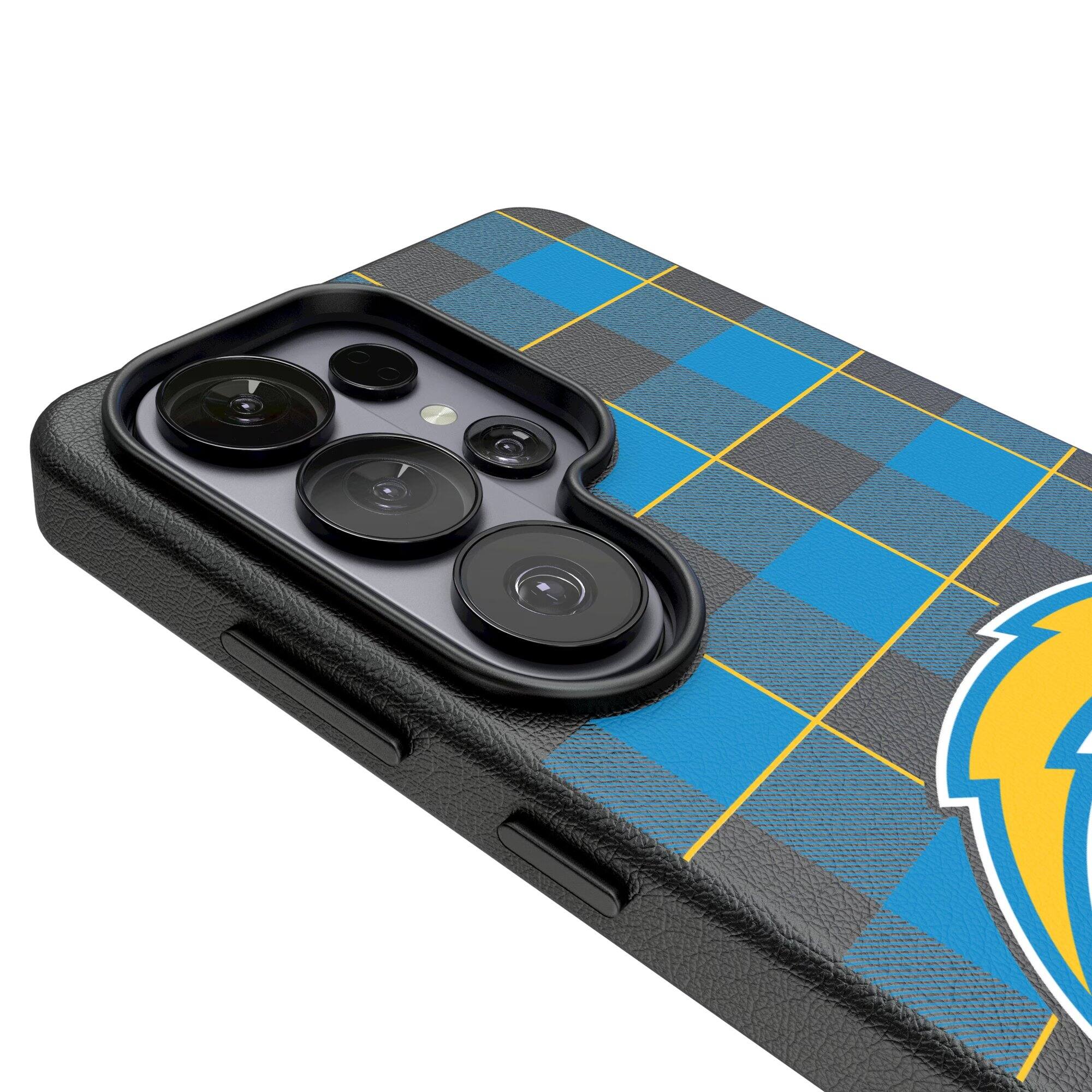 Alt View 2. Keyscaper - Los Angeles Chargers Plaid Galaxy Magnetic Bump Case - S26 Ultra - Black.