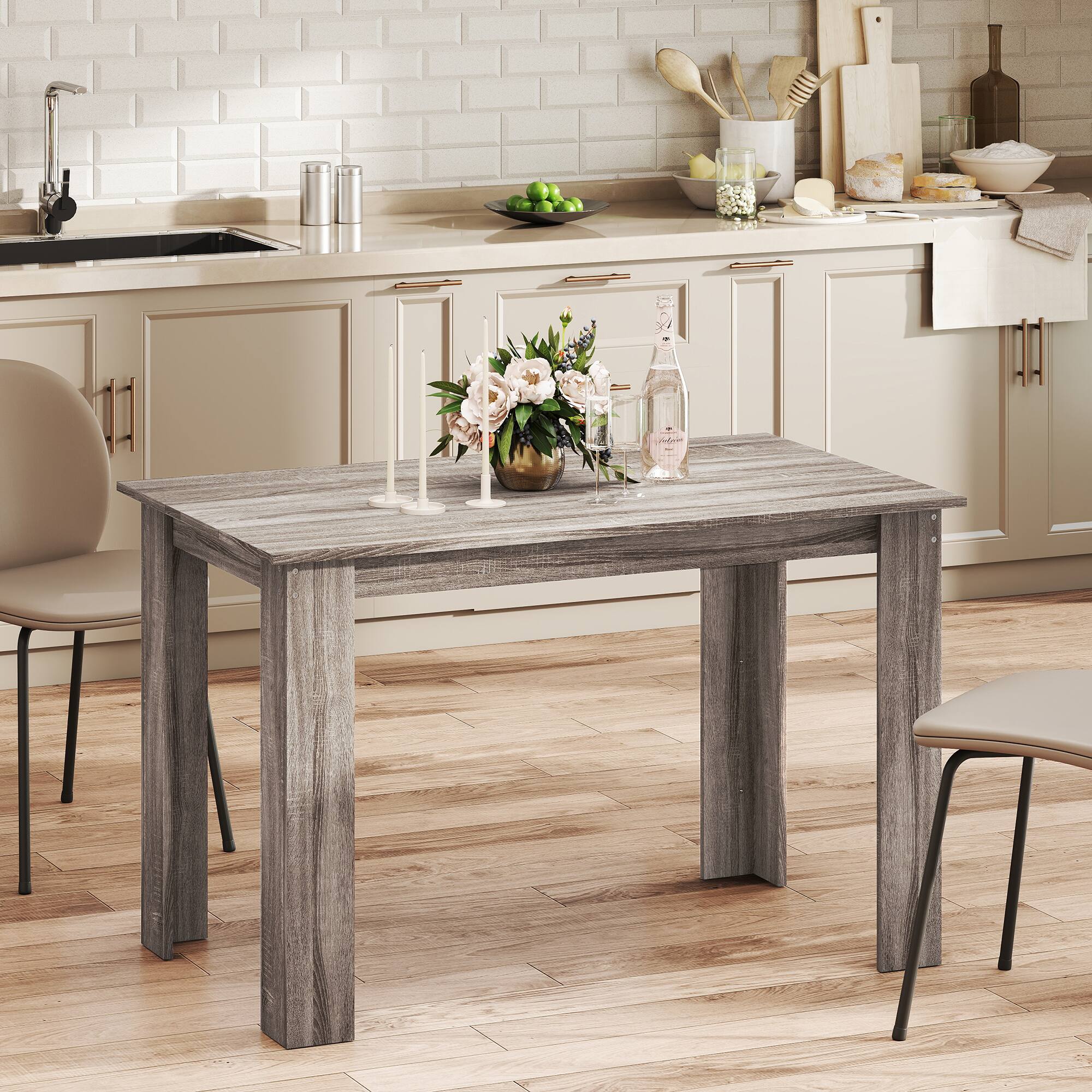 Alt View 1. Homcom - Dining Table for 4-6 People, Modern Rectangular Kitchen Table for Dining Room, Living Room - Light gray wood effect.