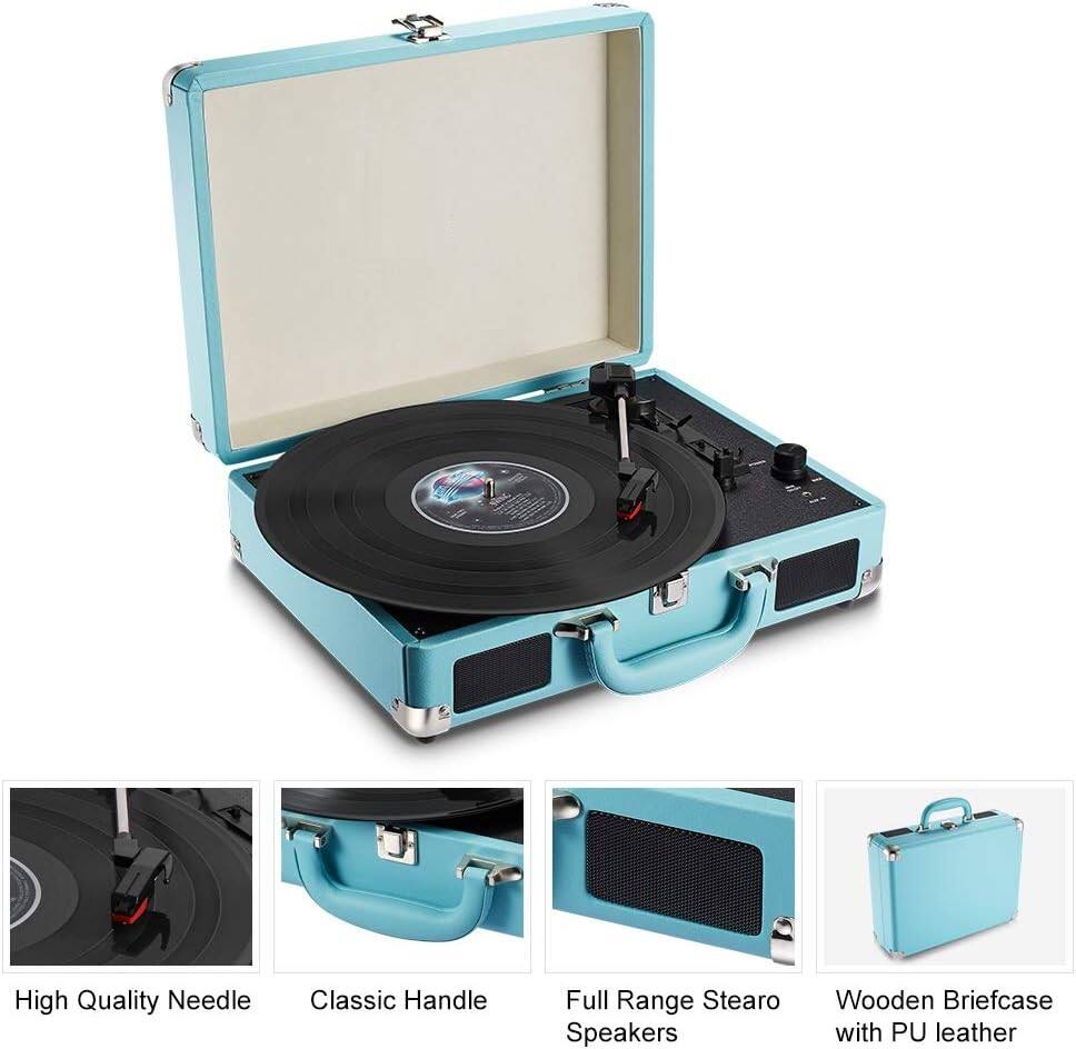 High Quality Needle Classic Handle Full Range Stereo Speakers Wooden Briefcase with PU leather