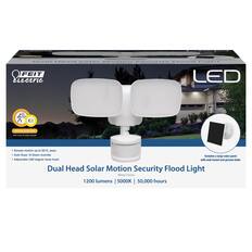 FEIT Electric LED Motion Detection - Senses motion up to 50 ft. away
Auto Dusk to Dawn override
Includes solar panel
Adjustable 180 degree lamp head with wall mount and ground stake
Dual Head Solar Motion Security Flood Light
White Finish
1200 lumens | 5000K | 50,000 hours