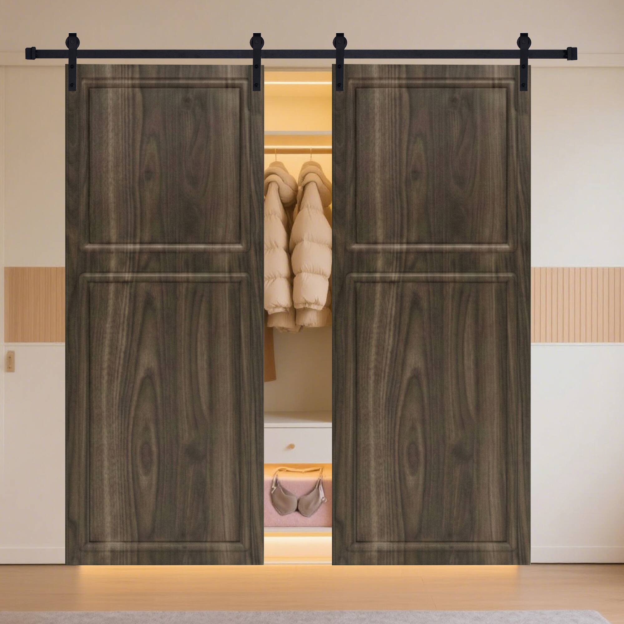 Alt View 3. Boyel Living - Antique brown Modern 2-Panel Barn Sliding Door 24-in L x 0.75-in W x 84-in H with Hardware Kit - Antique brown.