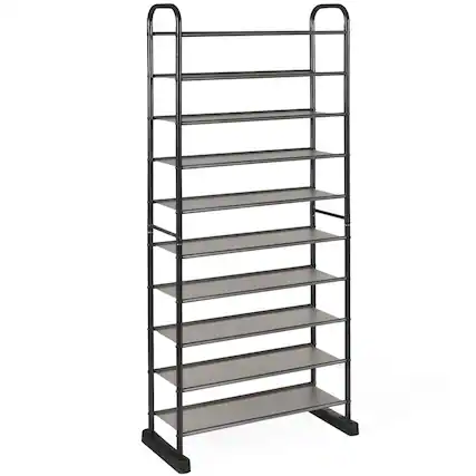 Front. Costway - 10-Tier Shoe Rack Space-saving Shoe Organizer W/Metal Frame Shoe Tower - black.