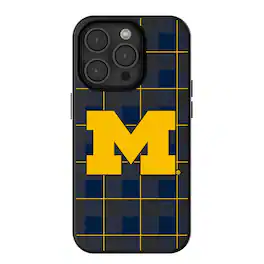 Keyscaper - NCAA - Michigan Wolverines Plaid Magnetic Bump iPhone Case - 14 - Black