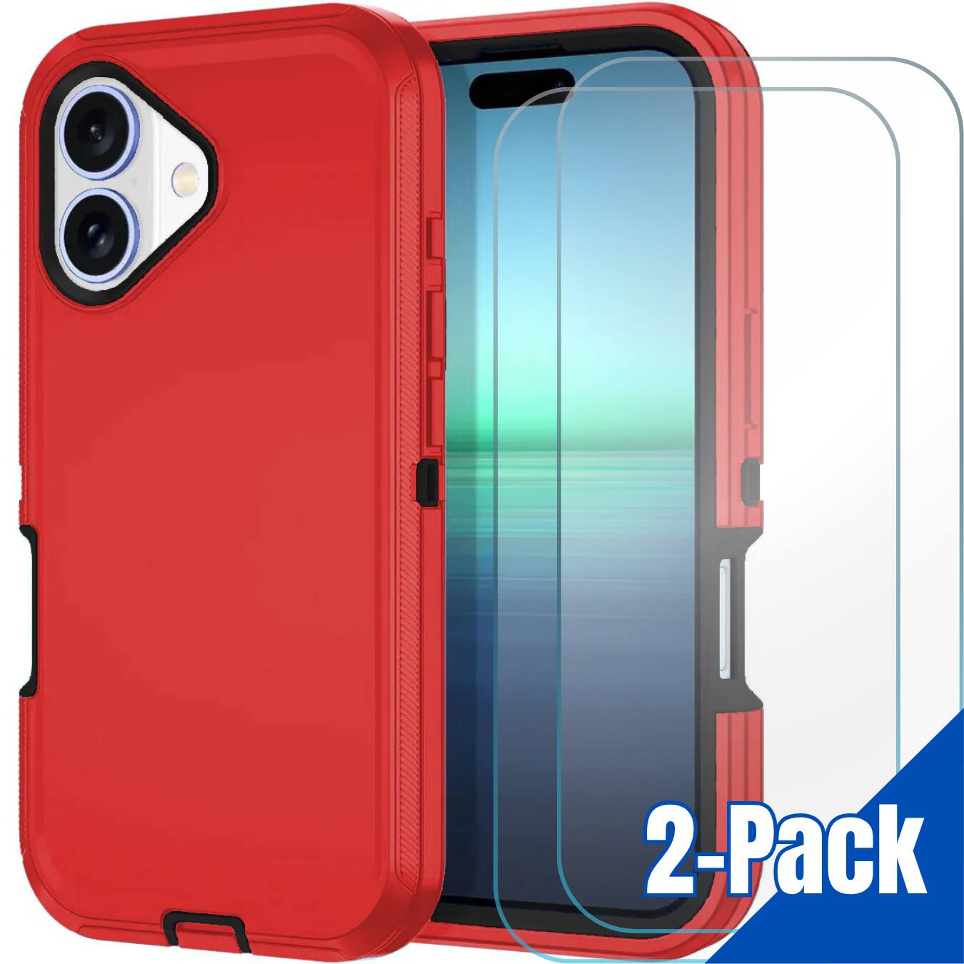 Entronix - Heavy Duty iPhone 16 Bundle - Durable Case with 2 Clear Screen Protectors - Red price history on PriceWatchPro