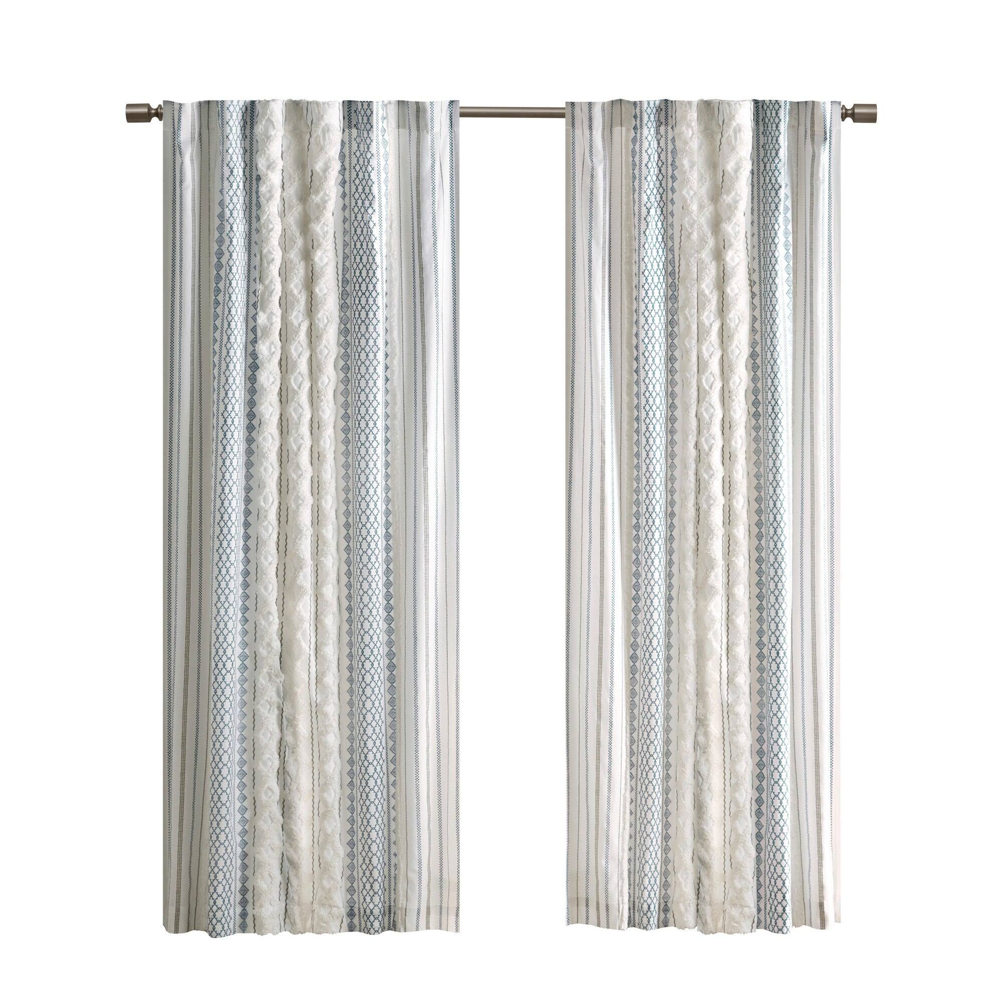 Left. BreeBe - Cotton Printed Curtain Panel with Chenille Stripe and Lining 50x108' - Multi.
