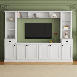 CheryLife - 103 in. Modern Entertainment Center Wall Unit with Bridge for TVs Up to 75'' - White