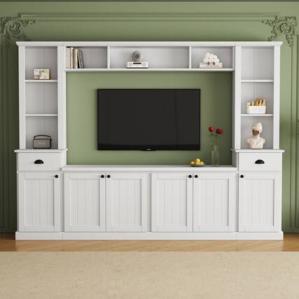 Front. CheryLife - 103 in.White Modern Entertainment Center Wall Unit with Bridge for TVs Up to 75'' - White.