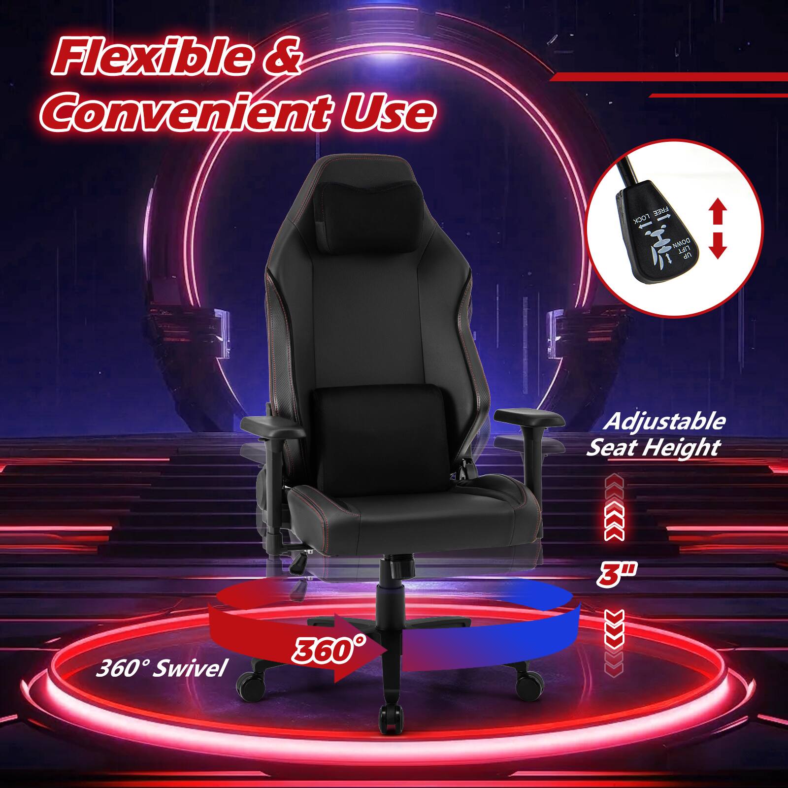Flexible & Convenient Use

Adjustable Seat Height

360° Swivel