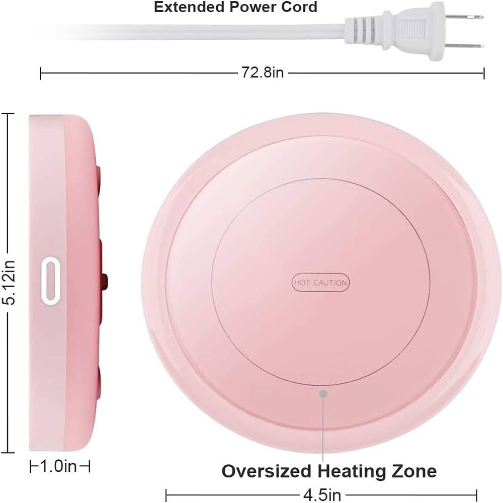 Extended Power Cord  
72.8in  

Oversized Heating Zone  
4.5in  

HOT CAUTION  

5.12in  

1.0in