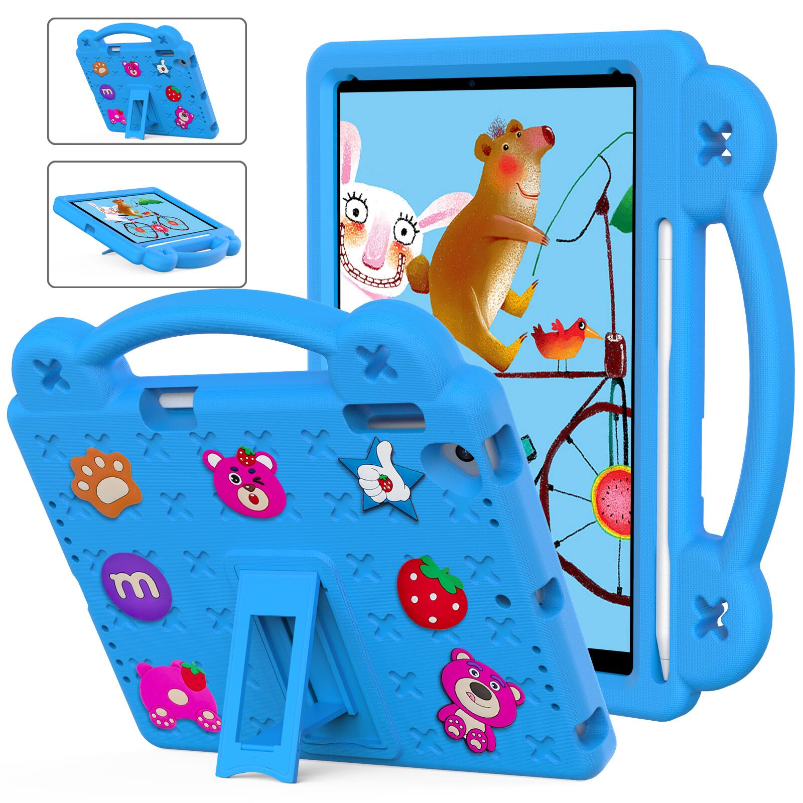 Front. Dteck - For Apple iPad 6th/5th & iPad Pro 9.7'' Cute Cartoon Kid Case Built-in Kickstand Handle Grip Shockproof Cover - Blue.