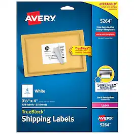 Avery - TrueBlock Laser Shipping Labels, 3-1/3" x 4", 150 Labels/Pack - White