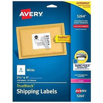 Avery - TrueBlock Laser Shipping Labels, 3-1/3" x 4", 150 Labels/Pack - White