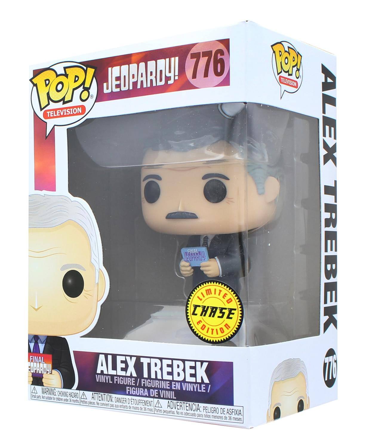 **JEOPARDY! 776**

**POP! TELEVISION**

**ALEX TREBEK**

**VINYL FIGURE / FIGURINE EN VINYLE / FIGURA DE VINIL / FIGURA DE VINIL**

**FINAL JEOPARDY!**

**LIMITED CHASE EDITION**

**WARNING: CHOKING HAZARD - Small parts. Not for children under 3 years.**

**ATTENTION: DANGER DE SOUFFLENEMENT - Petites pièces. Ne convient pas aux enfants de moins de 3 ans.**

**ADVERTENCIA: PEQUEÑAS PIEZAS. NO ADECUADO PARA NIÑOS MENORES DE 3 AÑOS.**

**PELIGRO: RIESGO DE ASFIXIA. No adecuado para niños menores de 36 meses.**