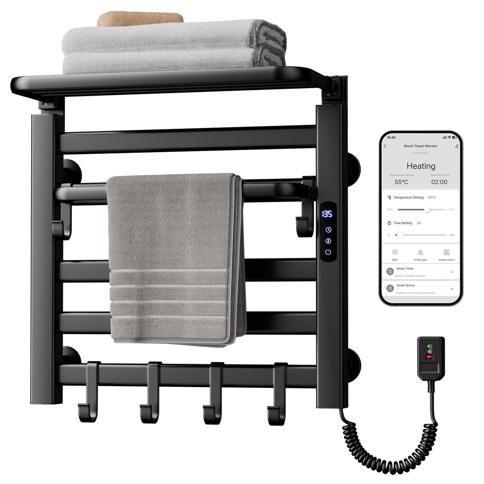 Circus Cirle - 6-tube towel heater, wall-mounted heated towel rack - Black