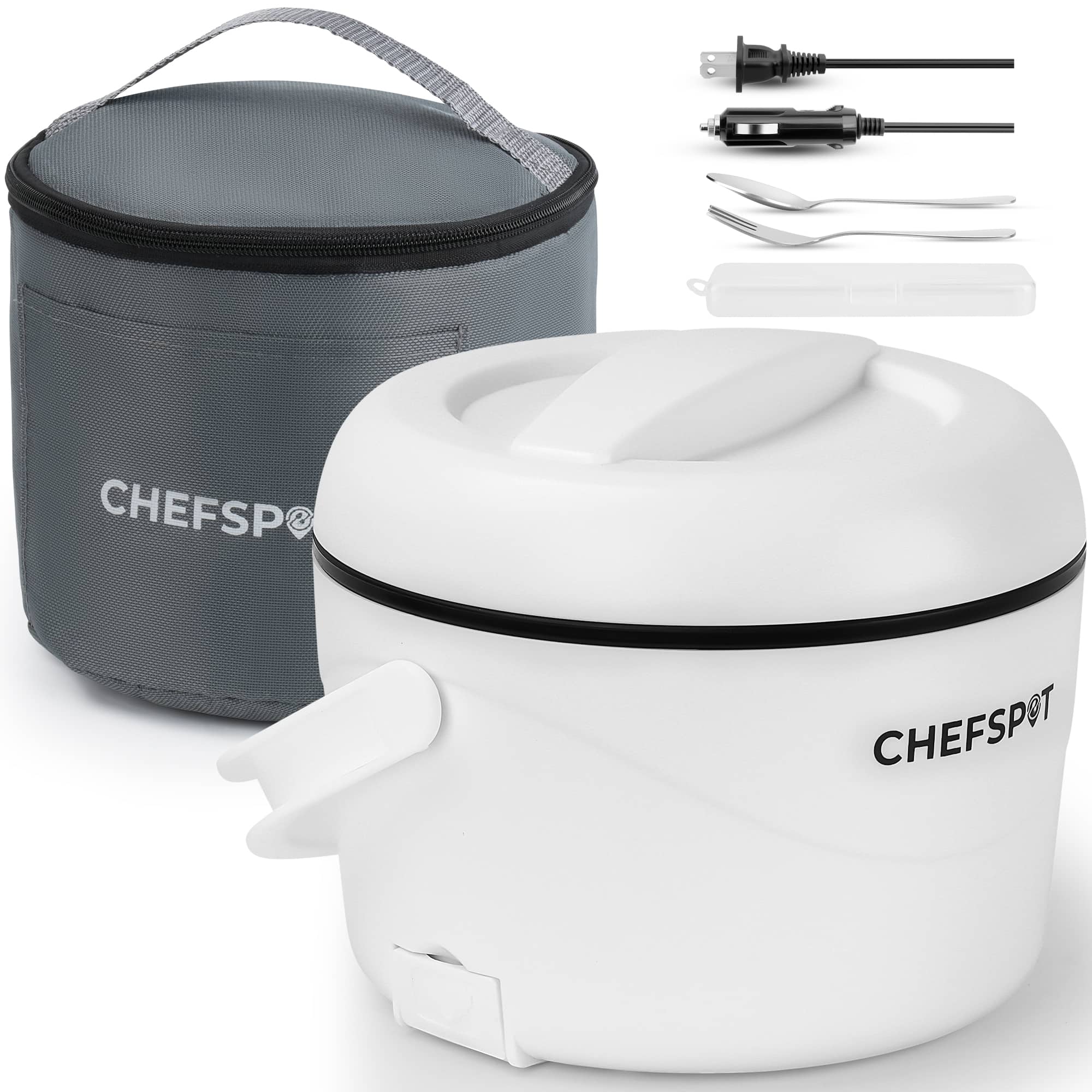 CHEFSPOT - 37oz Electric Lunch Box and Portable Food Warmer – Dual Use for Car and Home - White