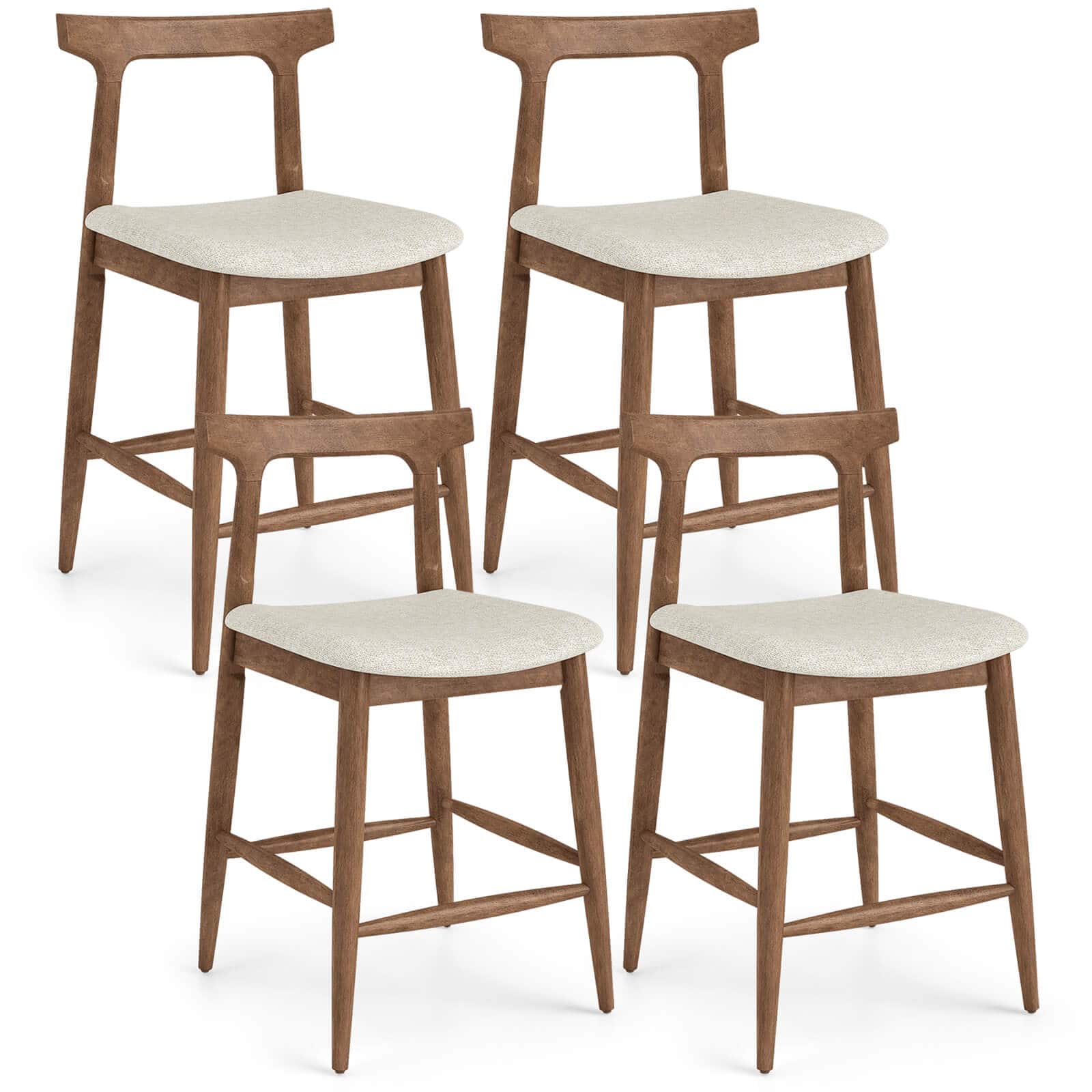 Costway - 4PCS Counter Height Bar Stools with Curved Backs and Upholstered Cushioned Seats - Walnut,Light Brown