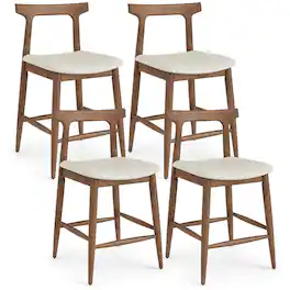Costway - 4PCS Counter Height Bar Stools with Curved Backs and Upholstered Cushioned Seats - Walnut,Light Brown