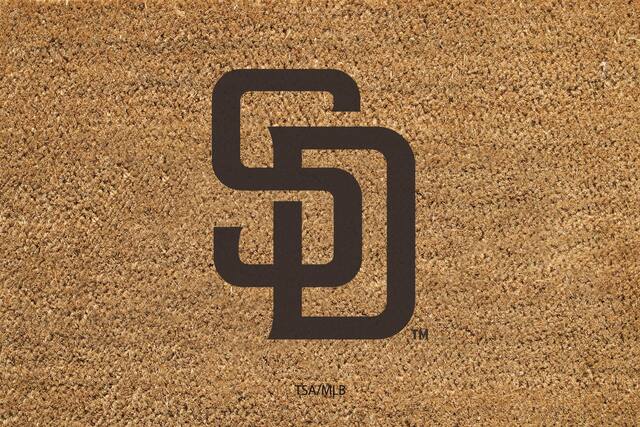 Front. Evergreen Enterprises - San Diego Padres 24" x 36" Outdoor Team Logo Coir Mat - Brown.