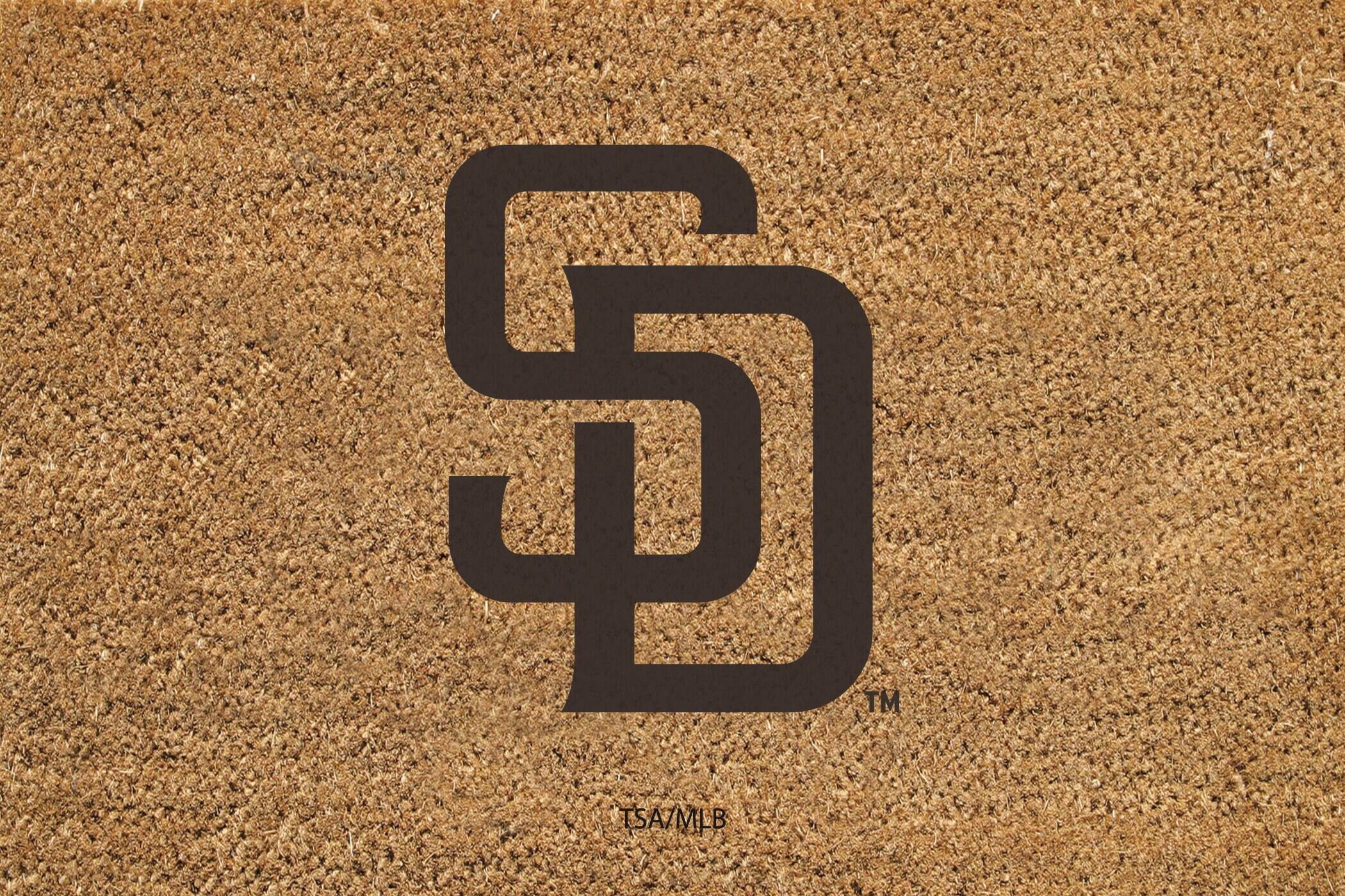 Front. Evergreen Enterprises - San Diego Padres 24" x 36" Outdoor Team Logo Coir Mat - Brown.