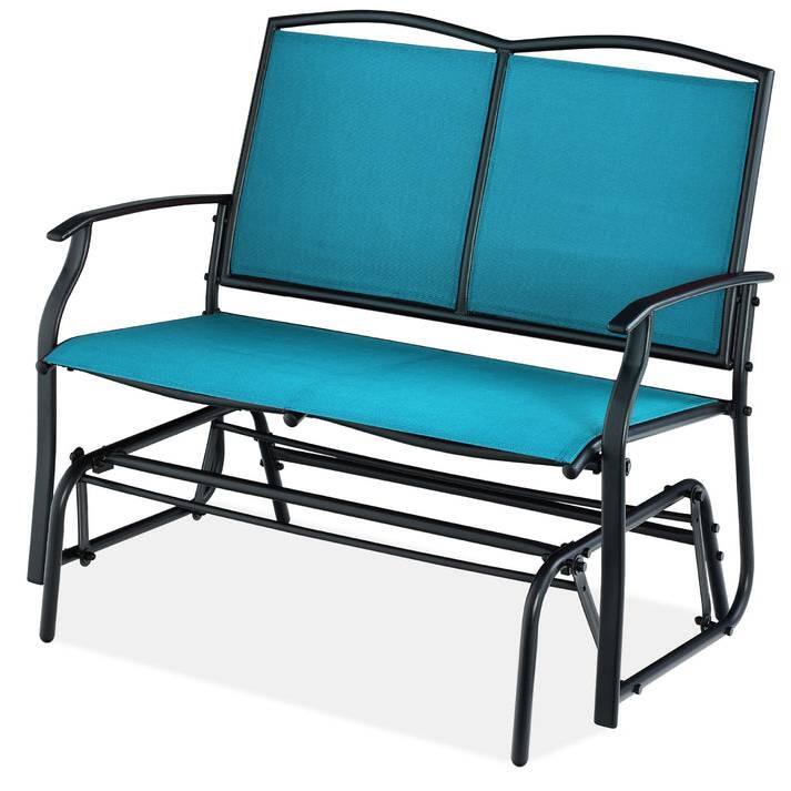 Back. Hivvago - 2 Seat Mesh Patio Loveseat Swing Glider Rocker with Armrests in Blue - blue.
