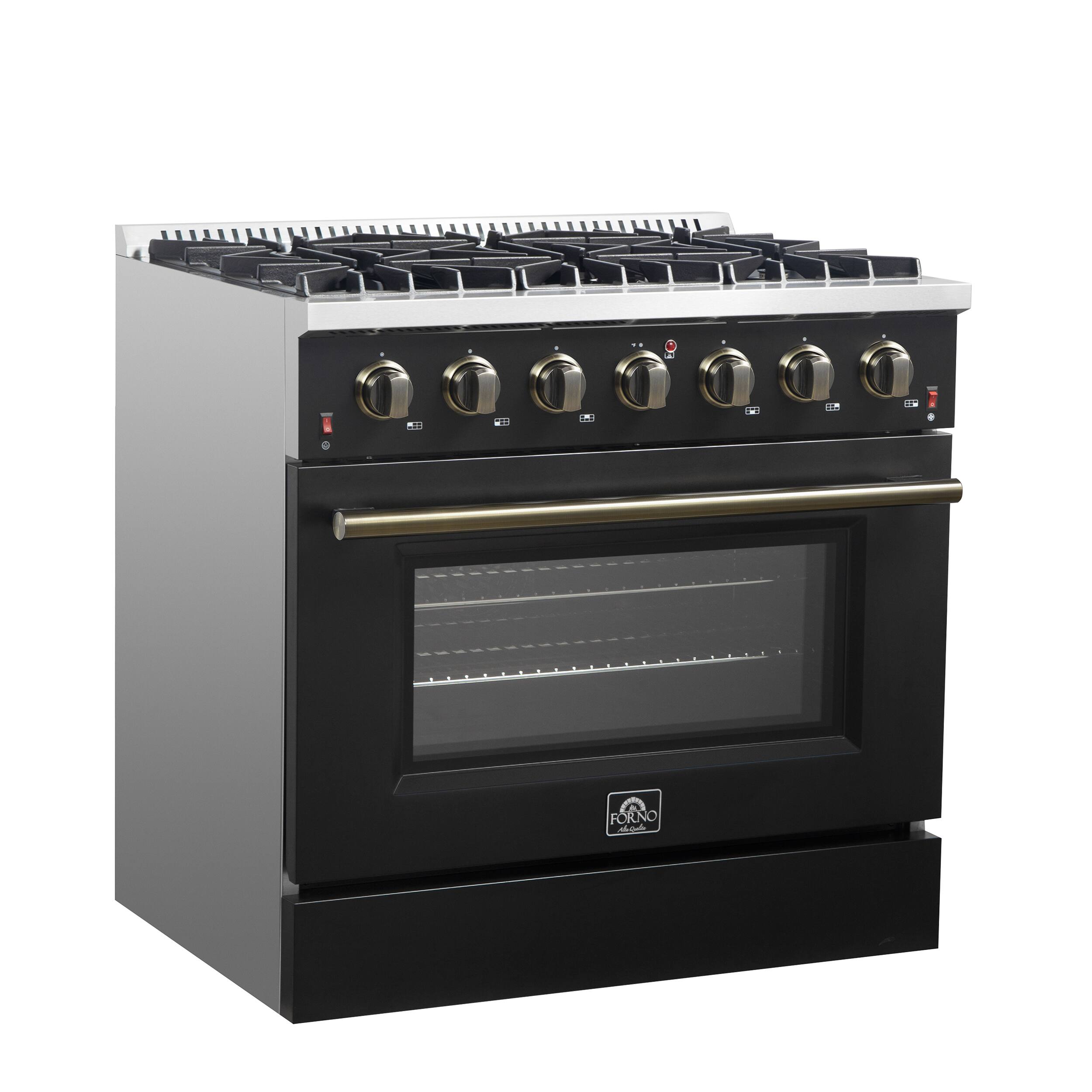 Left. Forno Appliances - Galiano 5.26 Cu. Ft. Freestanding Gas Convection Range with Continuous Cast Iron Grates - Black.