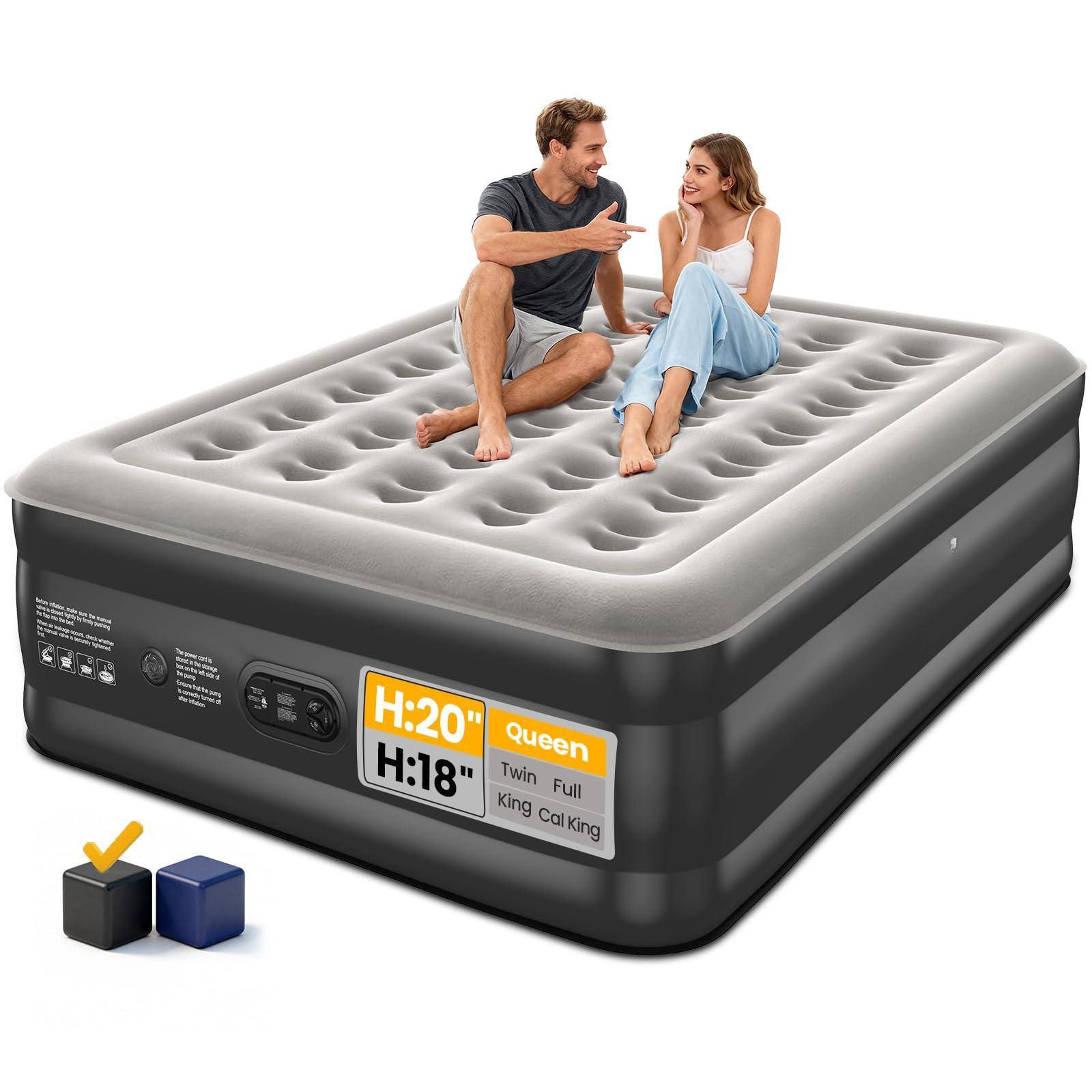 Jadie Link - Air Mattress With Built In Pump Inflatable Blow Up Bed 18 Raised Comfort Upgraded Surface Portable For Camping Home And - Queen