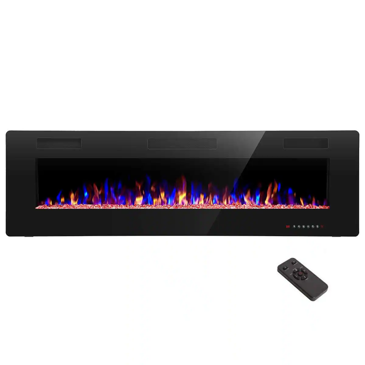 Front. Edendirect - 60 in. Wall Mounted Electric Fireplace in Black, Low Noise, Remote Control, Timer, Touch Screen - Black.