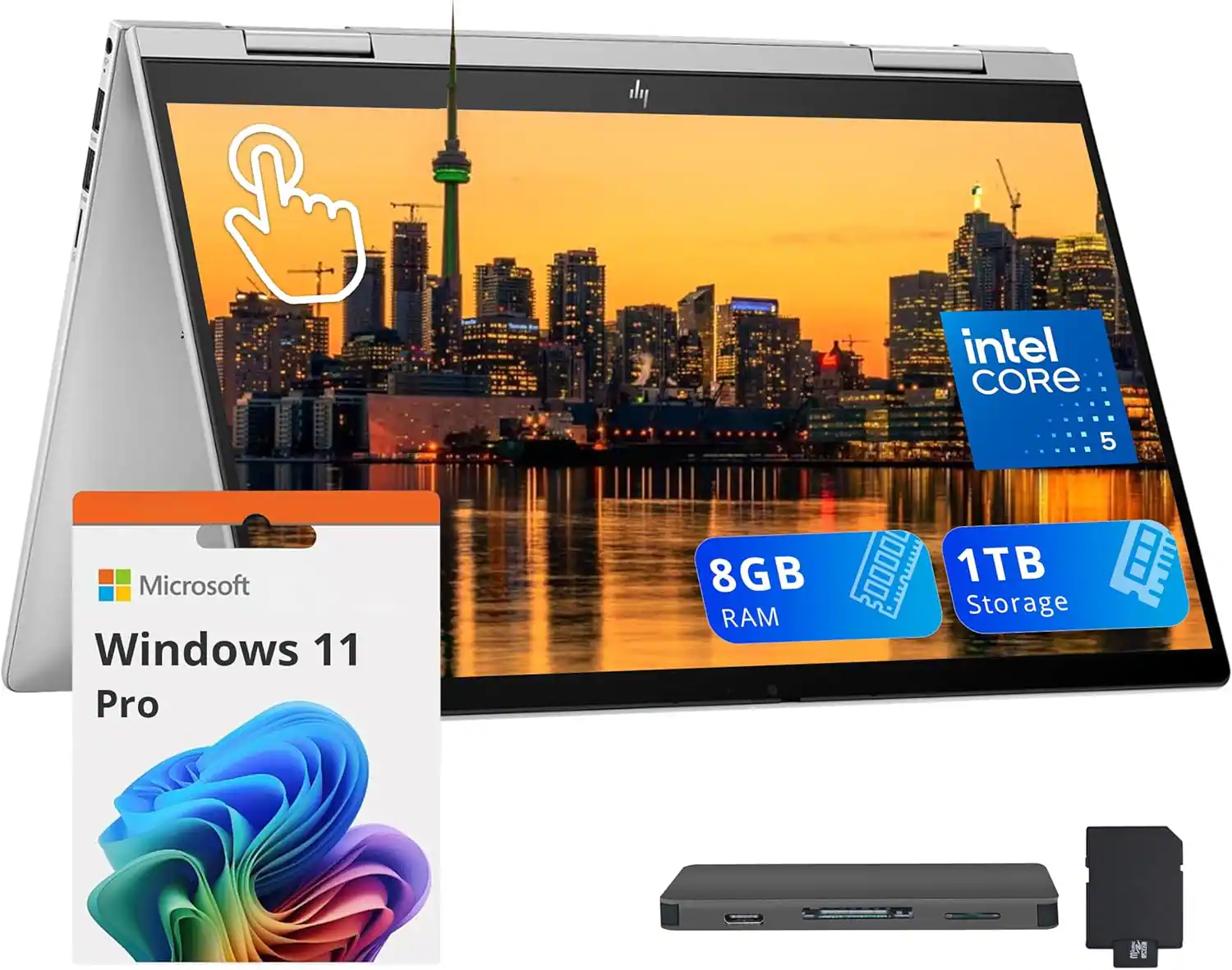 HP - Envy x360 2-in-1 14" Touch Laptop,Intel 5 120U,8GB RAM,512GB SSD+512GB Dock Station,Fingerprint,Win 11 Pro - Silver