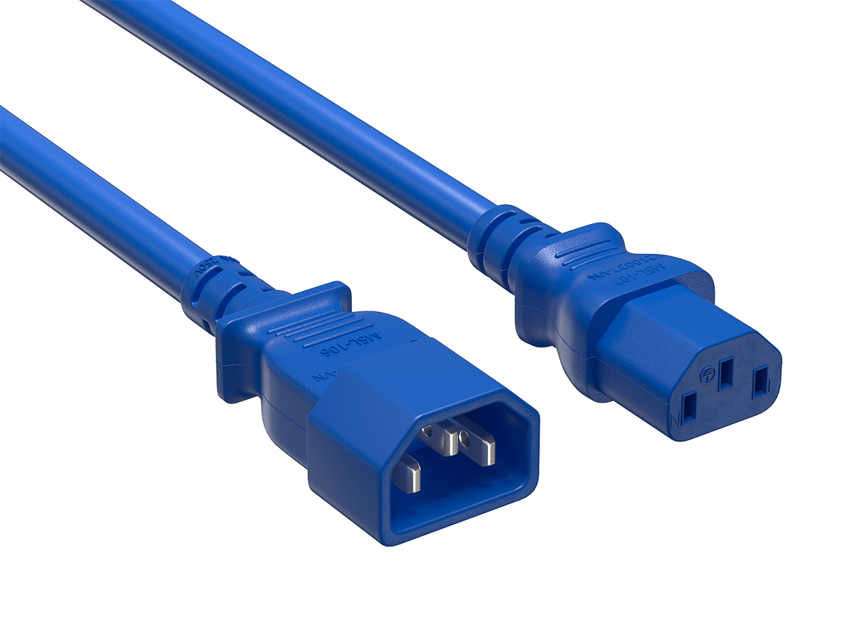 Cable Leader - Power Extension Cord, IEC C13 to C14 Heavy Duty, 14 AWG 15A 250V for PDU, UPS, Server Rack, Network Switch - Blue