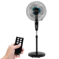 Costway 16'' Adjustable Oscillating Pedestal Fan Dual Blades with Remote Control - Black - Front_Zoom