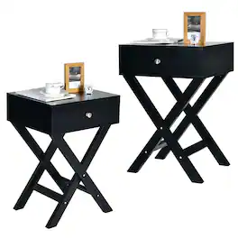 Gymax - Set of 2 X-Shaped Nightstand Side End Table Bedside Table w/ Drawer - Black