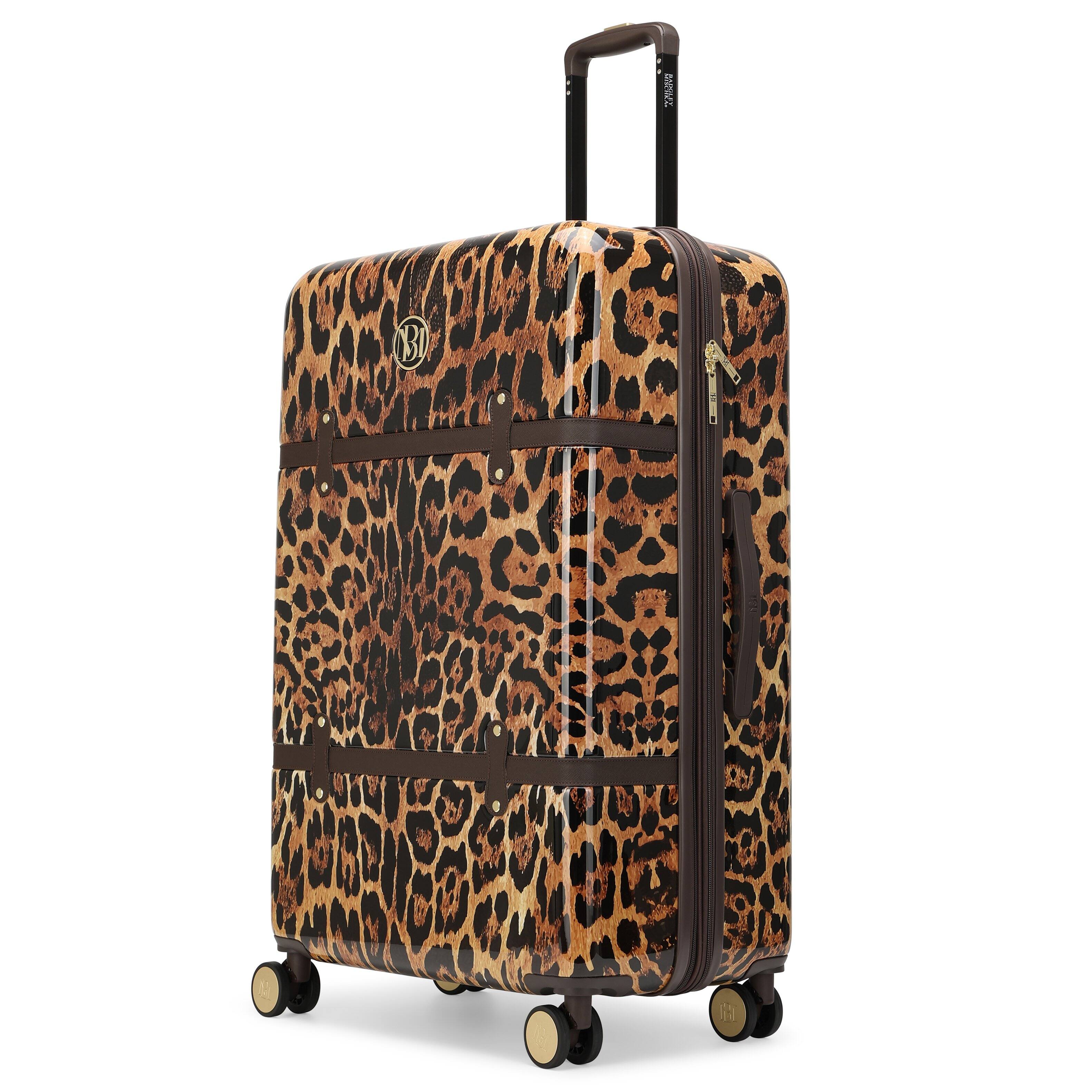Front. Badgley Mischka - BADGLEY MISCHKA Leopard Lux Expandable Retro 28" Large Checked Suitcase - Leopard.