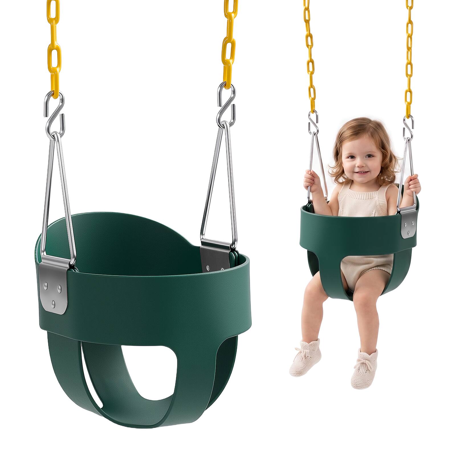 Front. VEVOR - Toddler Swing 300 lbs High Back Full Bucket Baby Swing Seat Green, for Outdoor & Indoor Backyard Playground - Green.