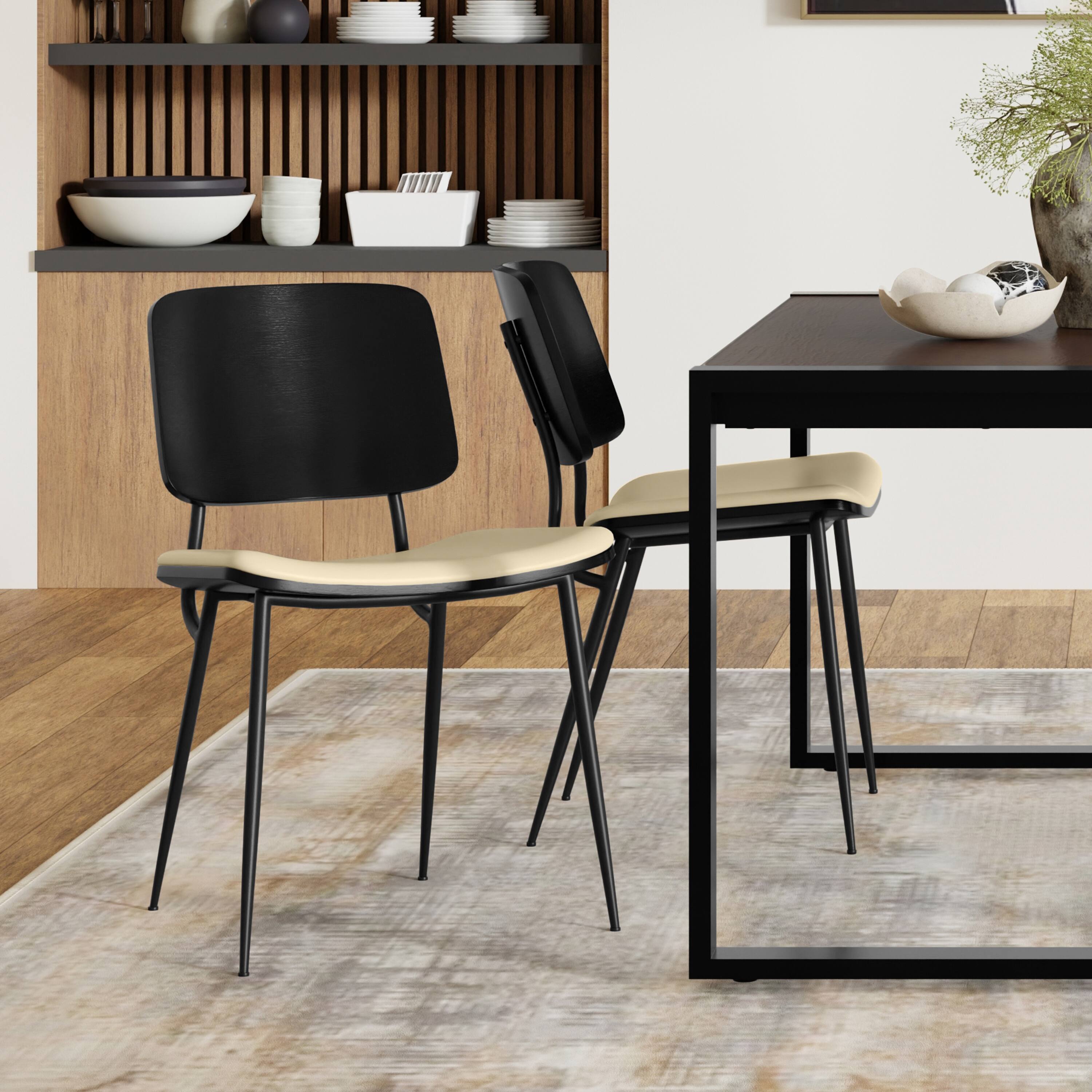 Angle. Simpli Home - Hayley Dining Chair (Set of 2) in Cream Vegan Faux Leather - Cream.