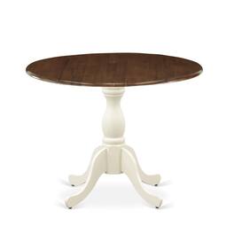 East West Furniture - Kitchen Table with Drop Leaf - Walnut Table Top and Linen White Pedestal Leg Finish - Multi-Color