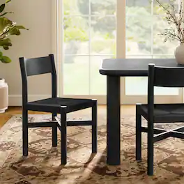 Alvia Oak Wood Dining Side Chair With Woven Seat by Modway - Black