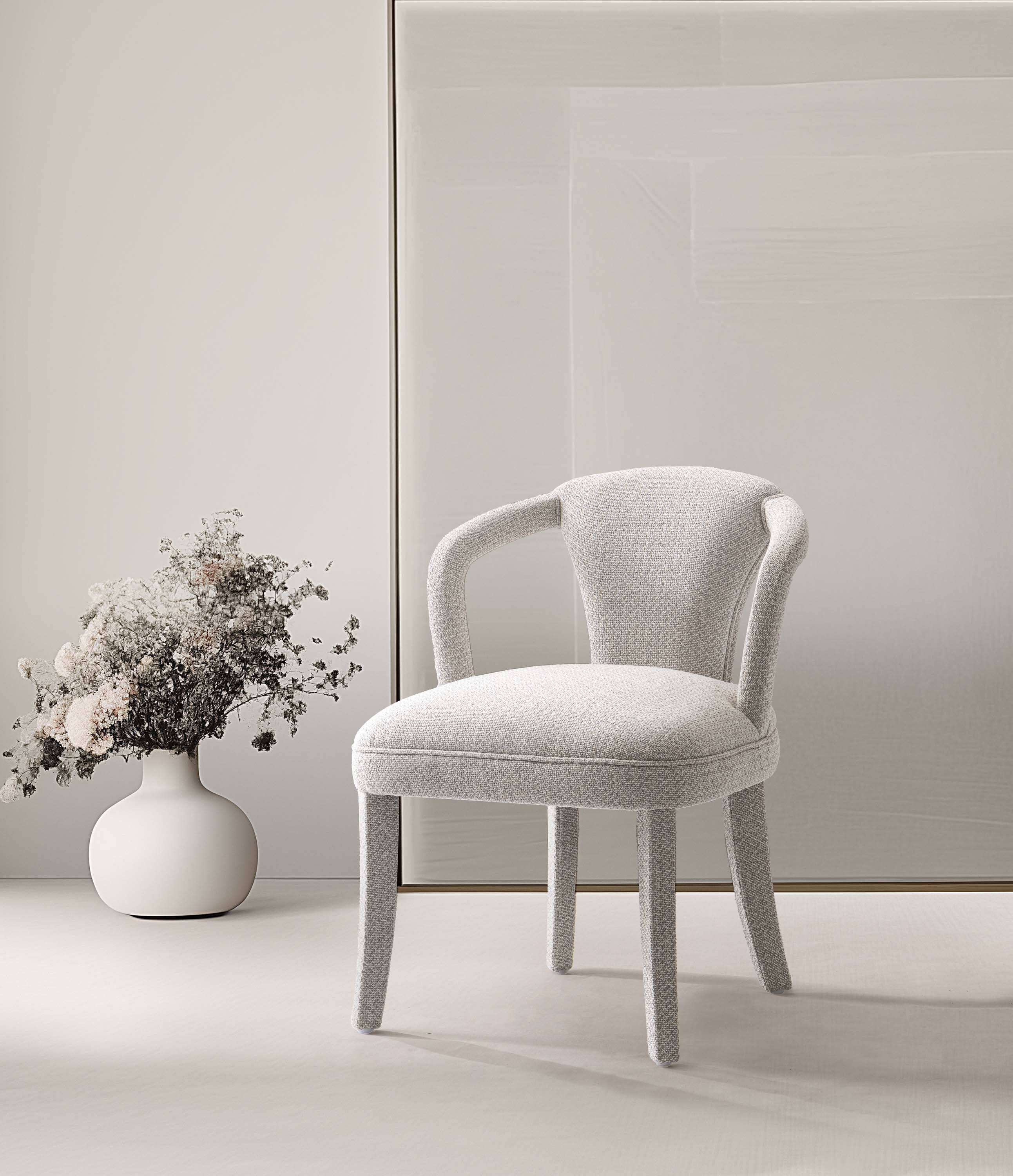 Angle. Manhattan Comfort - Palmer Mid-Century Modern Upholstered Tweed Dining Chair with Arms - Silver Lining.