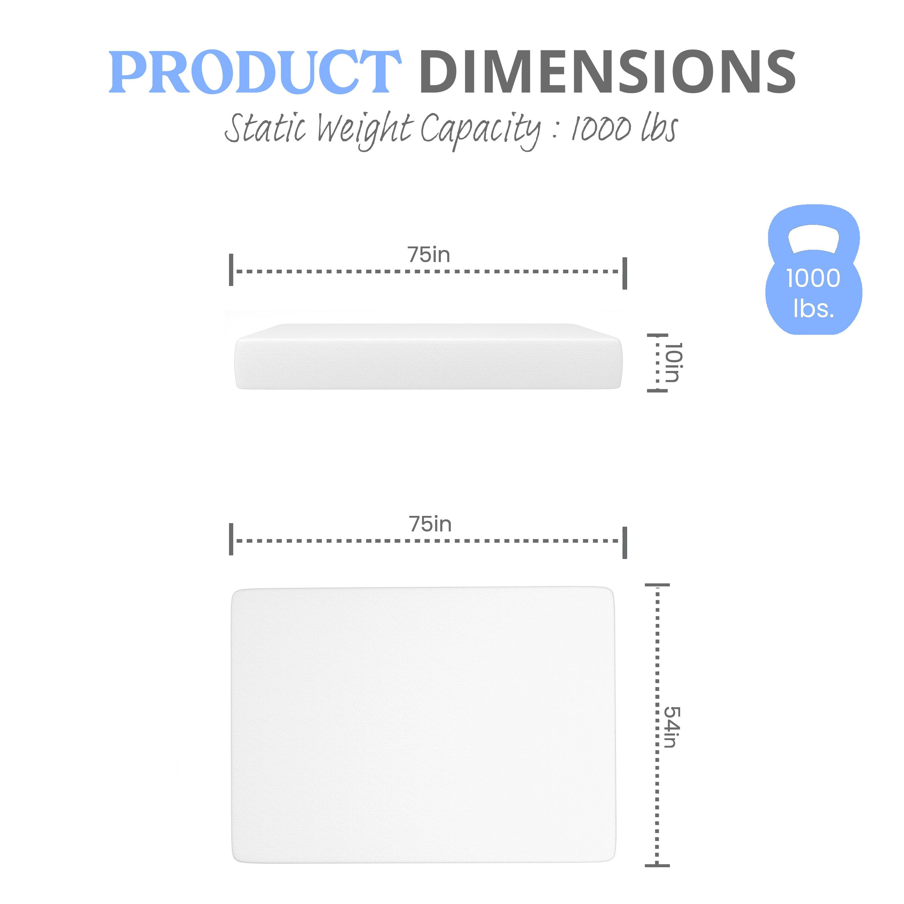PRODUCT DIMENSIONS  
Static Weight Capacity: 1000 lbs  
75in x 10in  
75in x 54in