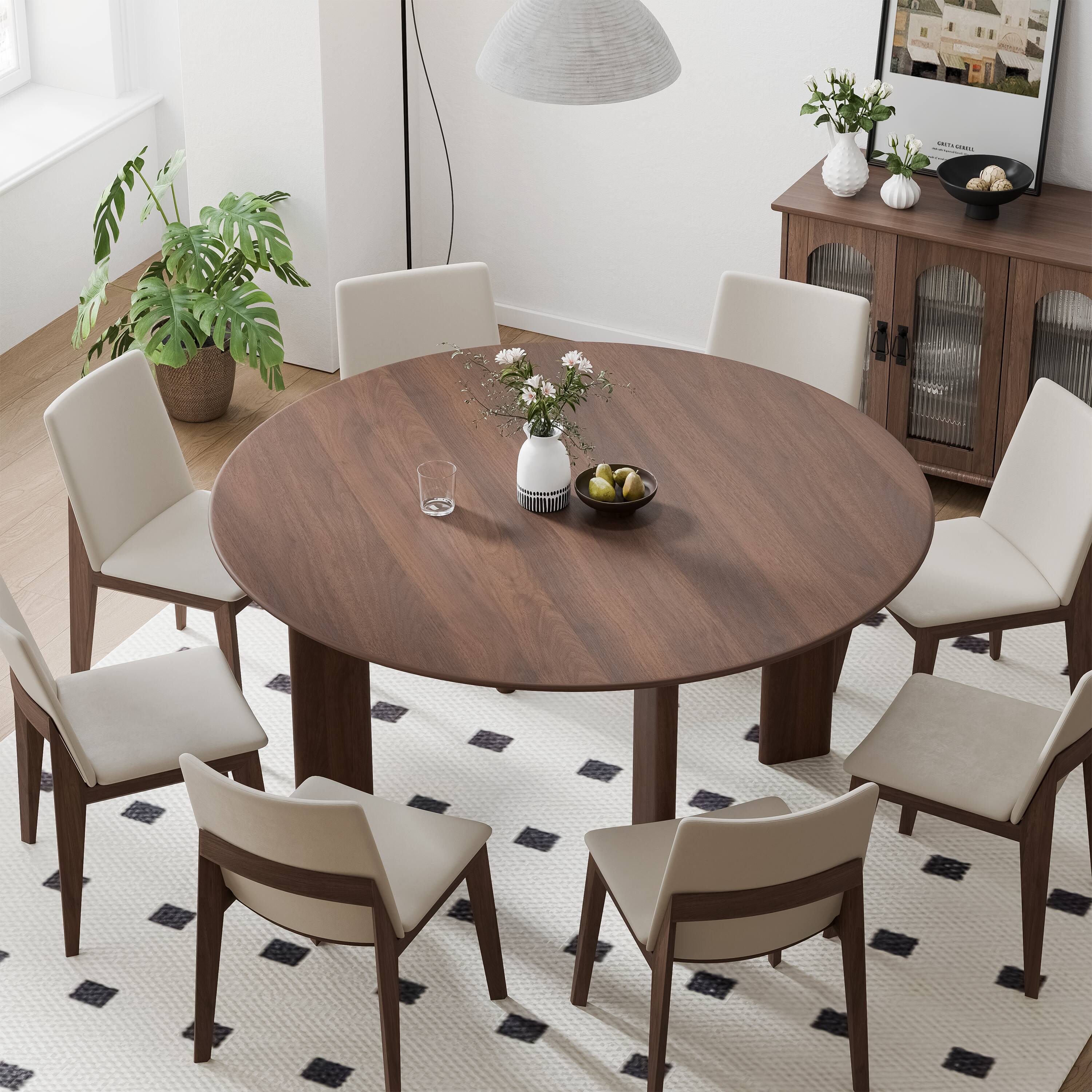 Alt View 2. Lirago - 59in. Tapered Leg Round Walnut Dining Table Solid Wood Timeless Style,Seats 10 People - Brown.