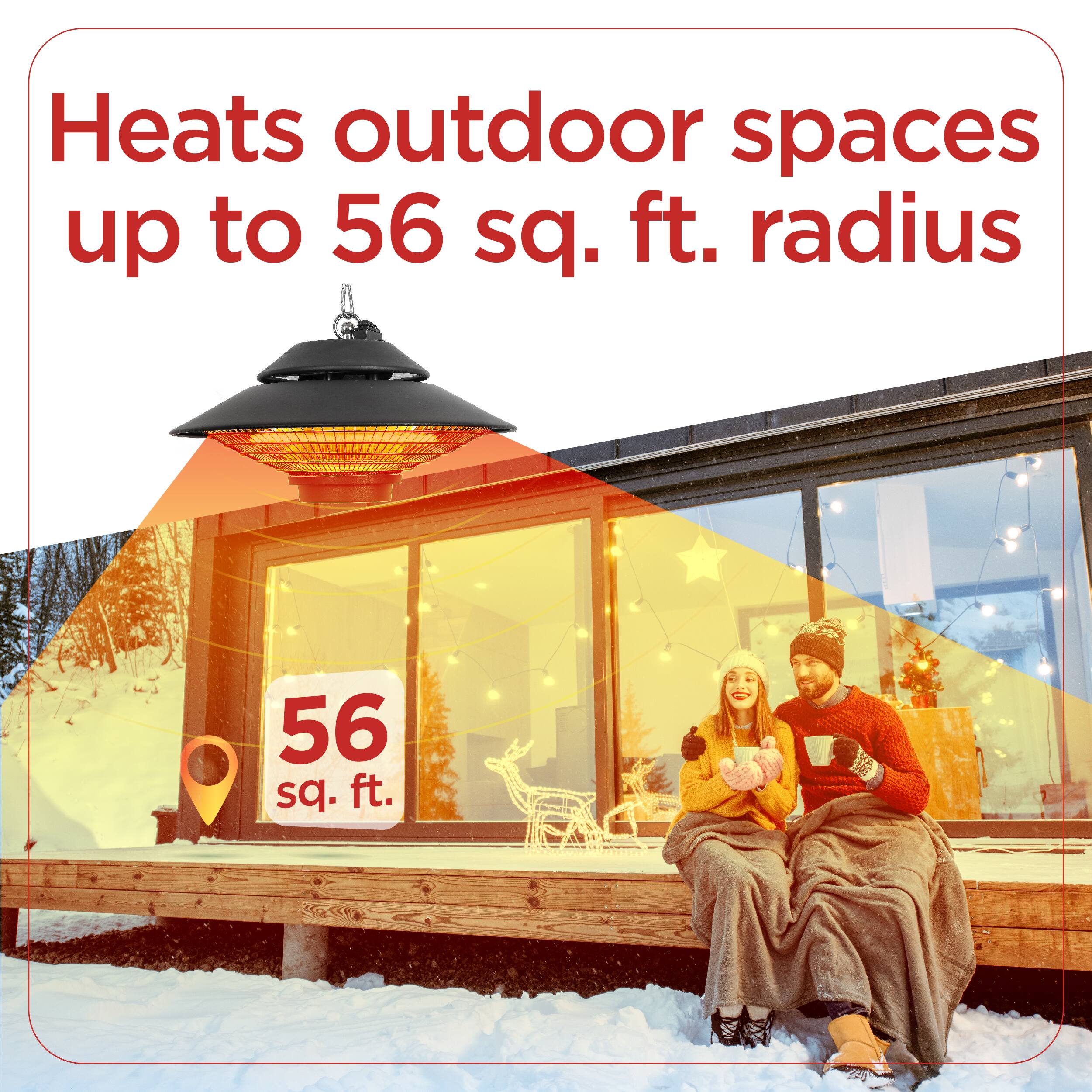 Heats outdoor spaces up to 56 sq. ft. radius, 56 sq. ft.
