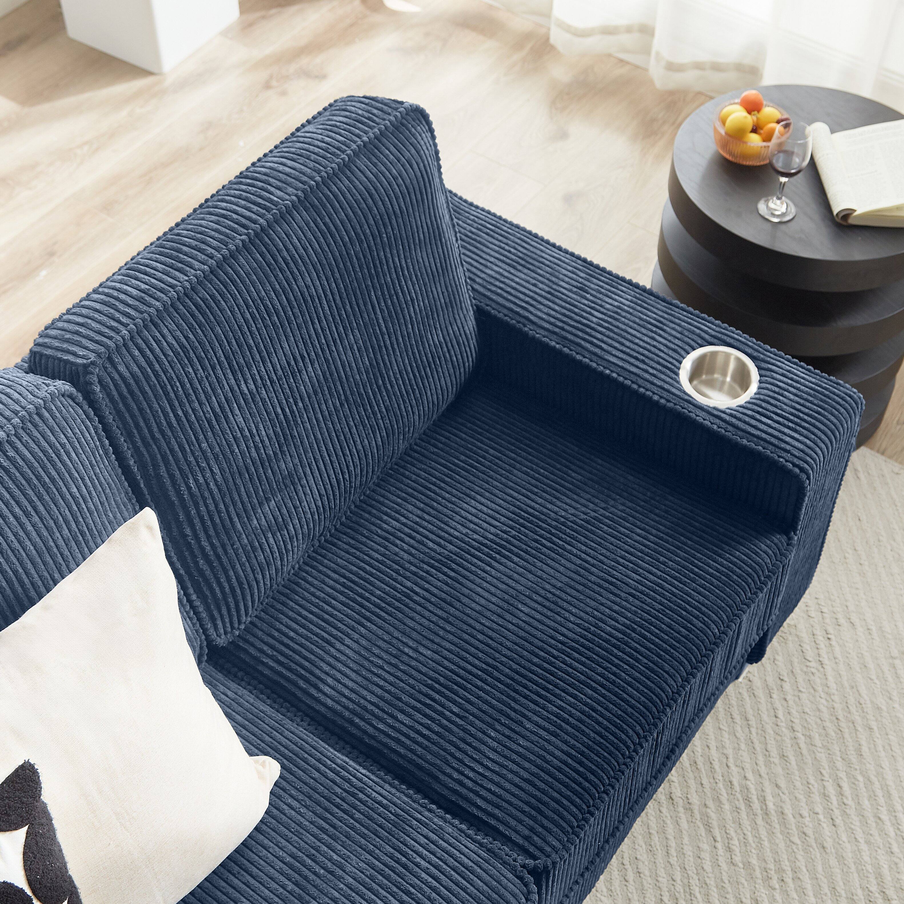 Alt View 1. Z-Edge - 84" Couches for Living Room with Deep Seats,3 Seater Sofa Couch, Modern Corduroy Fabric Sofa with Armrests for Apartment - Blue.